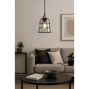 Chicka Pendelleuchte, 1xE27, Max. 60 W, Birke/schwarzes Metall/schwarzes PVC-Kabel/klarer Glasschirm, Ø 16,5 cm small 1