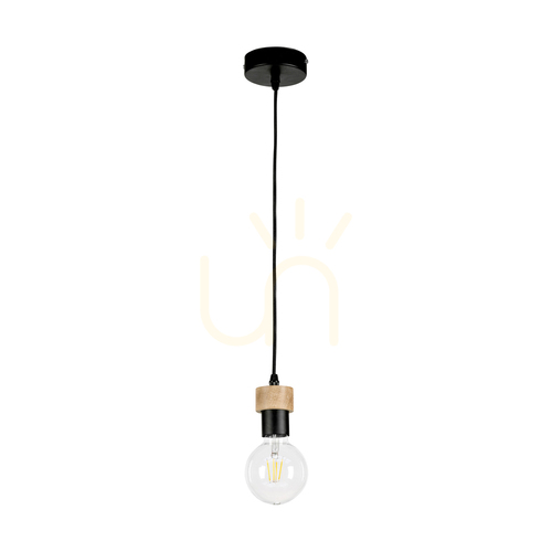 Prüfen Clarte Pendelleuchte, 1xE27, Max. 60 W, geölte Eiche/schwarzes Metall/schwarzes geflochtenes Kabel, Ø 10 cm