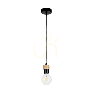 Clarte Pendelleuchte, 1xE27, Max. 60 W, geölte Eiche/schwarzes Metall/schwarzes geflochtenes Kabel, Ø 10 cm small 0