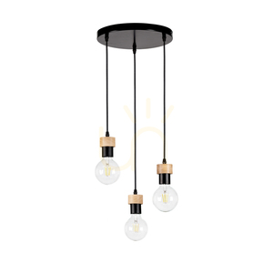 Clarte Pendelleuchte, 3xE27, Max. 60 W, geölte Eiche/schwarzes Metall/schwarzes geflochtenes Kabel, Ø 30 cm small 0