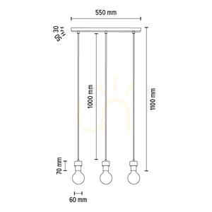 Clarte Pendelleuchte, 3xE27, Max. 60 W, geölte Eiche/schwarzes Metall/schwarzes geflochtenes Kabel, 55 cm small 2