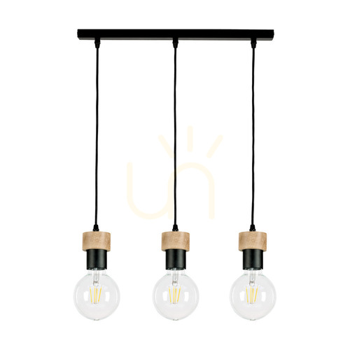 Prüfen Clarte Pendelleuchte, 3xE27, Max. 60 W, geölte Eiche/schwarzes Metall/schwarzes geflochtenes Kabel, 55 cm