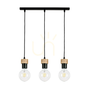 Clarte Pendelleuchte, 3xE27, Max. 60 W, geölte Eiche/schwarzes Metall/schwarzes geflochtenes Kabel, 55 cm small 0