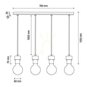 Clarte Pendelleuchte, 4xE27, Max. 60 W, geölte Eiche/schwarzes Metall/schwarzes geflochtenes Kabel, 75 cm small 3