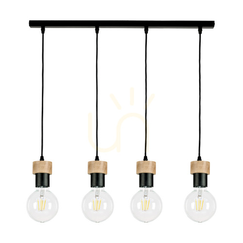 Prüfen Clarte Pendelleuchte, 4xE27, Max. 60 W, geölte Eiche/schwarzes Metall/schwarzes geflochtenes Kabel, 75 cm