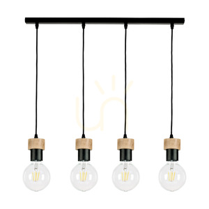 Clarte Pendelleuchte, 4xE27, Max. 60 W, geölte Eiche/schwarzes Metall/schwarzes geflochtenes Kabel, 75 cm small 0