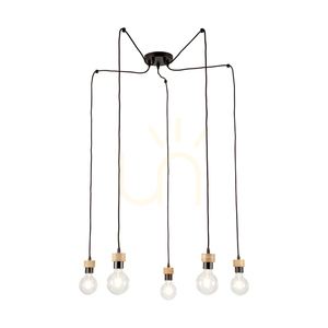 Clarte Pendelleuchte, 5xE27, Max. 60 W, geölte Eiche/schwarzes Metall/schwarzes geflochtenes Kabel, Ø 15 cm small 1