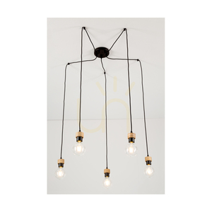 Clarte Pendelleuchte, 5xE27, Max. 60 W, geölte Eiche/schwarzes Metall/schwarzes geflochtenes Kabel, Ø 15 cm small 3