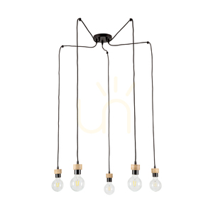 Clarte Pendelleuchte, 5xE27, Max. 60 W, geölte Eiche/schwarzes Metall/schwarzes geflochtenes Kabel, Ø 15 cm small 0