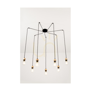Clarte Pendelleuchte, 7xE27, Max. 60 W, geölte Eiche/schwarzes Metall/schwarzes geflochtenes Kabel, Ø 15 cm small 3