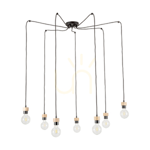 Clarte Pendelleuchte, 7xE27, Max. 60 W, geölte Eiche/schwarzes Metall/schwarzes geflochtenes Kabel, Ø 15 cm small 0