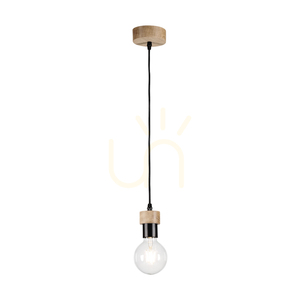 Clarte Holz-Hängeleuchte, 1xE27, Max. 60 W, geölte Eiche/schwarzes Metall/schwarzes geflochtenes Kabel, Ø 10 cm small 1