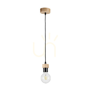 Clarte Holz-Hängeleuchte, 1xE27, Max. 60 W, geölte Eiche/schwarzes Metall/schwarzes geflochtenes Kabel, Ø 10 cm small 0