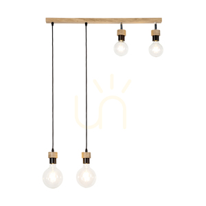 Clarte Holz-Pendelleuchte 4xE27 Max. 25 W, geölte Eiche/schwarzes Metall/schwarzes geflochtenes Kabel, 75 cm small 1