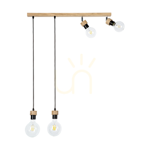 Clarte Holz-Pendelleuchte 4xE27 Max. 25 W, geölte Eiche/schwarzes Metall/schwarzes geflochtenes Kabel, 75 cm small 2