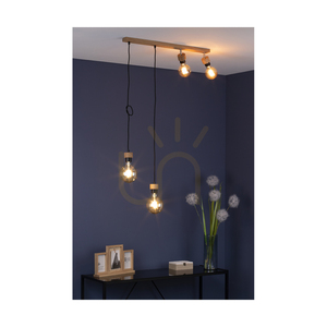 Clarte Holz-Pendelleuchte 4xE27 Max. 25 W, geölte Eiche/schwarzes Metall/schwarzes geflochtenes Kabel, 75 cm small 4