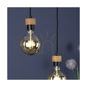 Clarte Holz-Pendelleuchte 4xE27 Max. 25 W, geölte Eiche/schwarzes Metall/schwarzes geflochtenes Kabel, 75 cm small 5