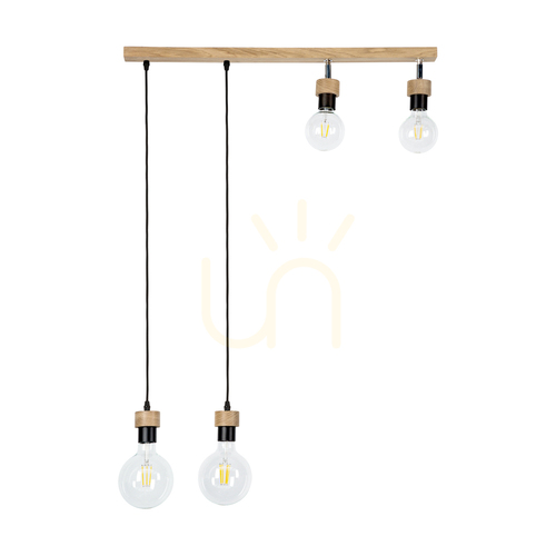 Prüfen Clarte Holz-Pendelleuchte 4xE27 Max. 25 W, geölte Eiche/schwarzes Metall/schwarzes geflochtenes Kabel, 75 cm