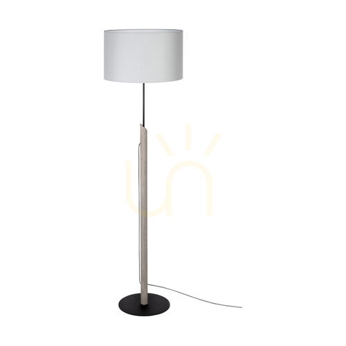 Prüfen Colette Grey Stehlampe, 1xE27, Max. 60 W, grau gebeiztes Kiefernholz, schwarzes Metall, schwarzes geflochtenes Kabel, grauer Lampenschirm, Ø 40 cm