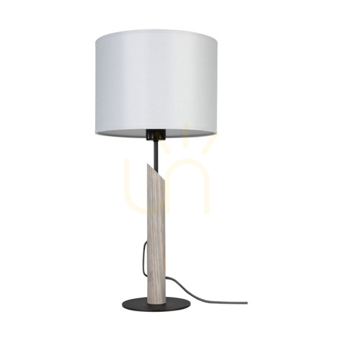 Prüfen Colette Grey Tischlampe, 1xE27, Max. 60 W, grau gebeiztes Kiefernholz, schwarzes Metall, schwarzes geflochtenes Kabel, grauer Lampenschirm, Ø 27 cm