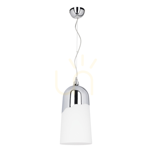 Prüfen Daga Pendelleuchte, 1xE27, Max. 60 W, Metall in Chromoptik/weißer Glasschirm, Ø 18 cm