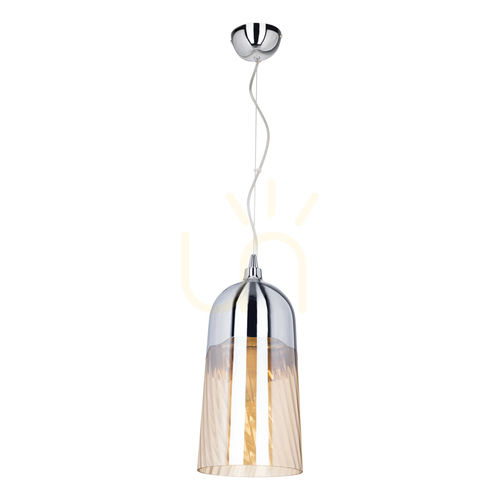 Prüfen Daga Pendelleuchte, 1xE27, Max. 60 W, Metall in Chromoptik / Lampenschirm aus champagnerfarbenem Glas, Ø 18 cm