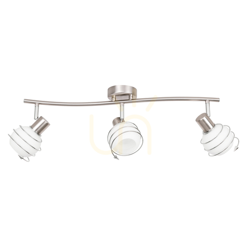 Prüfen Deckenleuchte „Daria“, 3xE14, Max. 40 W, Satin-Metall/Weiß, Glasschirm, 74 cm