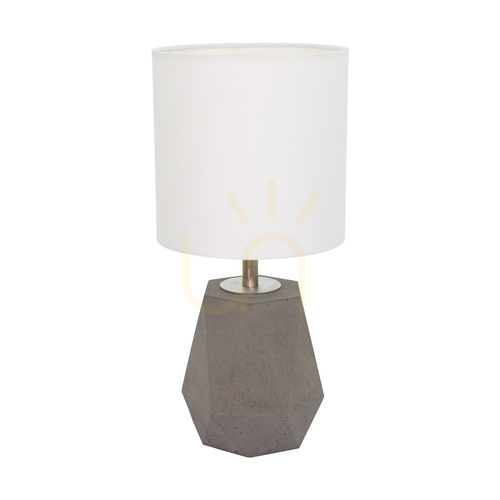 Prüfen Tischlampe „Diamant“, 1xE27, Max. 25 W, PVC-Kabel in Betongrau/Schwarz / weißer Lampenschirm, Ø 17 cm