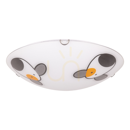 Prüfen Hunde-Deckenleuchte, 2xE27, max. 60 W, Metall in Chrom/Weiß, Glasschirm mit Hundemotiv, Ø 40 cm