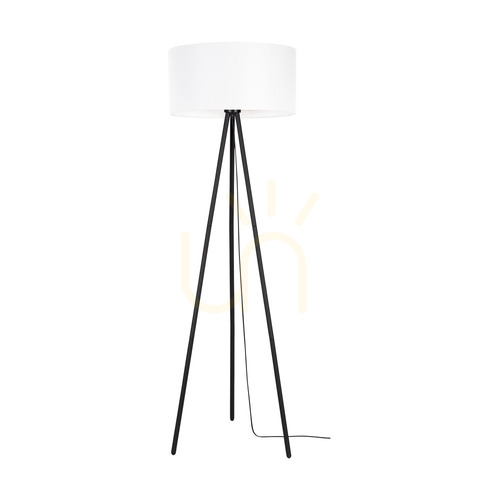 Prüfen Dove Stehlampe, 1xE27, Max. 40 W, schwarzes Metall/schwarzes PVC-Kabel/weißer Lampenschirm, Ø 50 cm