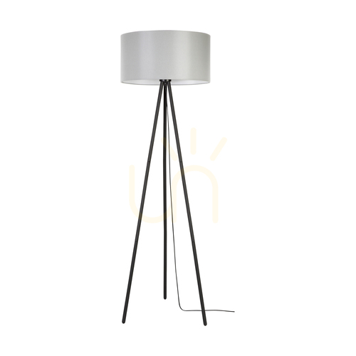 Prüfen Dove Stehlampe, 1xE27, Max. 40 W, schwarzes Metall / schwarzes PVC-Kabel / grauer Lampenschirm, Ø 50 cm