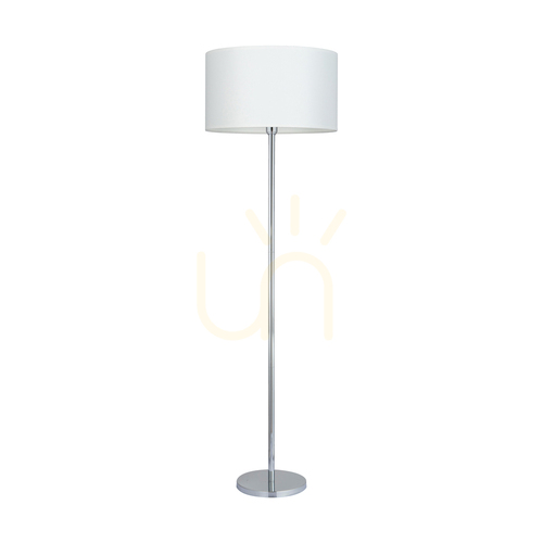 Prüfen Dove Stehlampe, 1xE27, Max. 60 W, Metall in Chromoptik / transparentes PVC-Kabel / weißer Lampenschirm, Ø 50 cm
