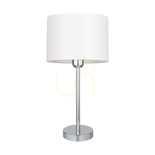 Prüfen Dove Tischlampe, 1xE27, Max. 40 W, Metall in Chromoptik / transparentes PVC-Kabel / weißer Lampenschirm, Ø 25 cm