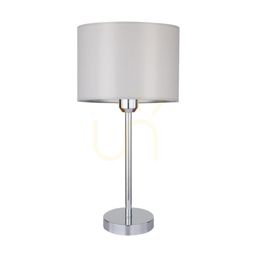 Prüfen Dove Tischlampe, 1xE27, Max. 40 W, Metall in Chromoptik / transparentes PVC-Kabel / grauer Lampenschirm, Ø 25 cm