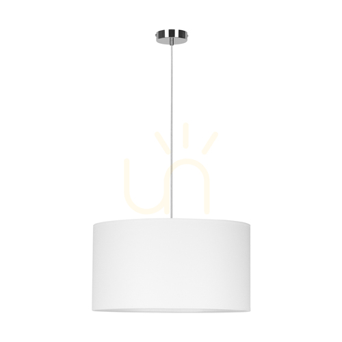 Prüfen Dove Pendelleuchte, 1xE27, Max. 60 W, Metall in Chromoptik / transparentes PVC-Kabel / weißer Lampenschirm, Ø 50 cm