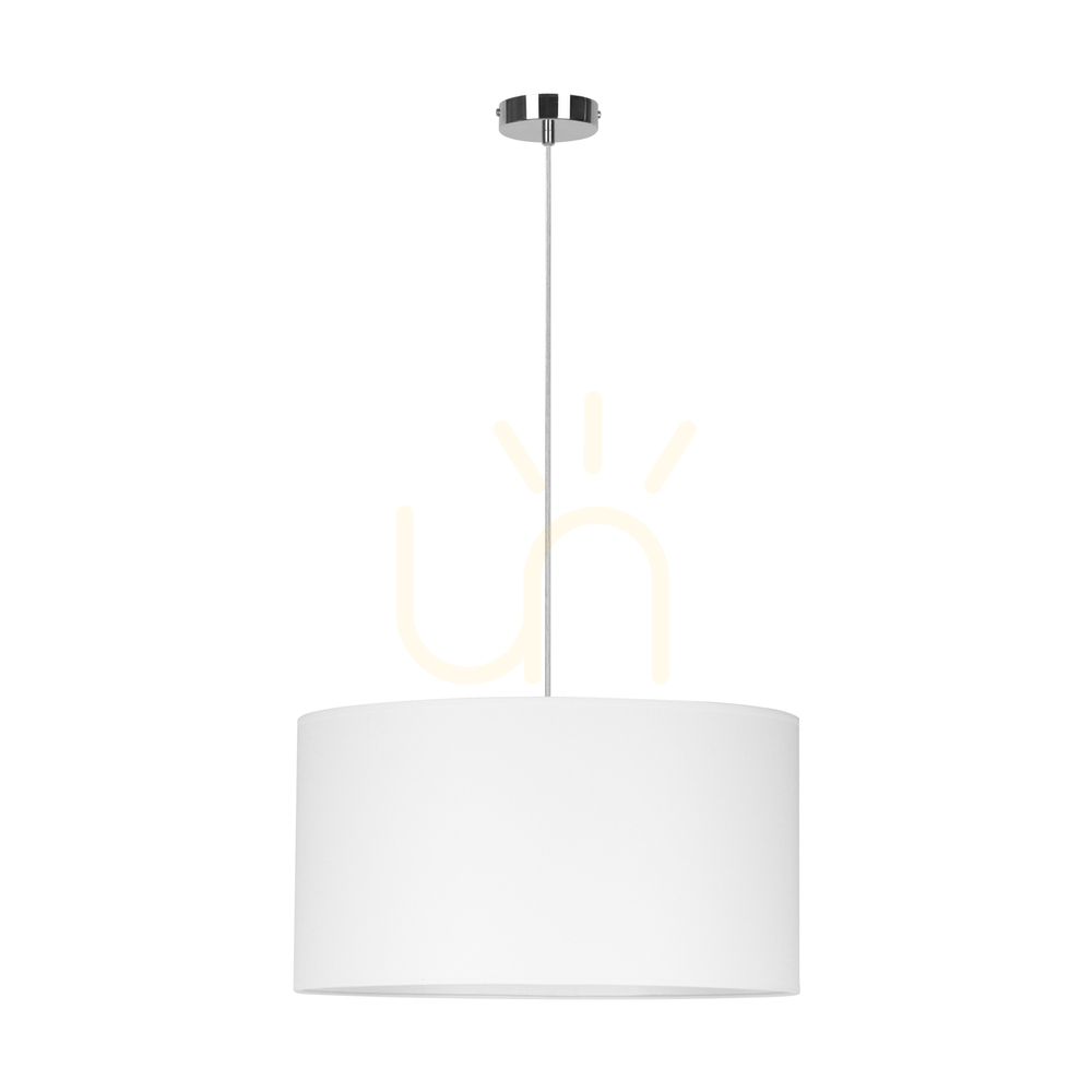 Dove Pendelleuchte, 1xE27, Max. 60 W, Metall in Chromoptik / transparentes PVC-Kabel / weißer Lampenschirm, Ø 50 cm