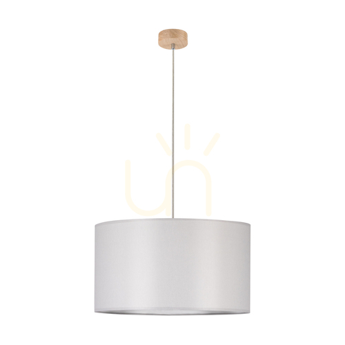 Prüfen Dove Pendelleuchte 1xE27 Max. 60 W, geölte Eiche / transparentes PVC-Kabel / grauer Lampenschirm, Ø 50 cm