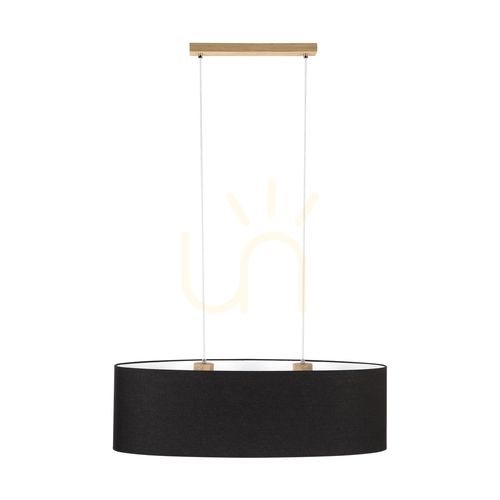 Prüfen Dove Pendelleuchte 2xE27 Max. 40 W, geölte Eiche / transparentes PVC-Kabel / schwarzer Lampenschirm, 80 cm