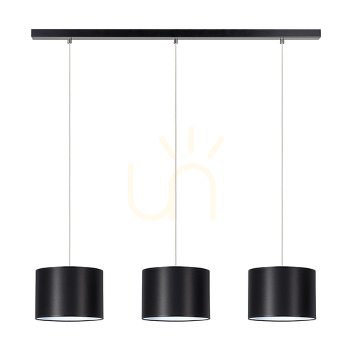 Prüfen Dove Pendelleuchte, 3xE27, Max. 40 W, schwarzes Metall/transparentes PVC-Kabel/schwarzer Lampenschirm, 117 cm