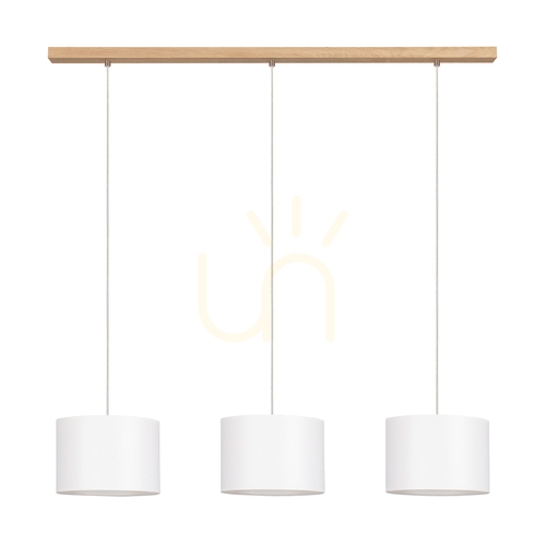 Prüfen Dove Pendelleuchte, 3xE27, Max. 40 W, geölte Eiche / transparentes PVC-Kabel / weißer Lampenschirm, 100 cm