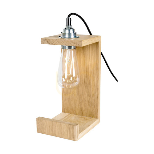 Prüfen Tischlampe „Elle“, 1xE27, Max. 15 W, geölte Eiche/Schwarz, geflochtenes Kabel, 15 cm