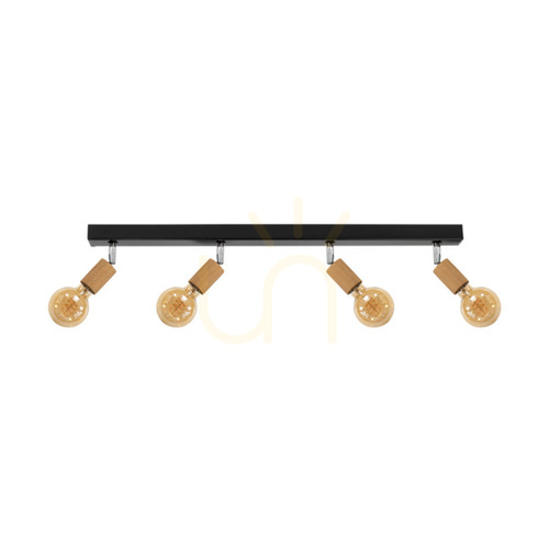 Prüfen Elmin Deckenleuchte, 4xE27, Max. 25 W, geölte Eiche/schwarzes Metall/verchromtes Metall, 79 cm