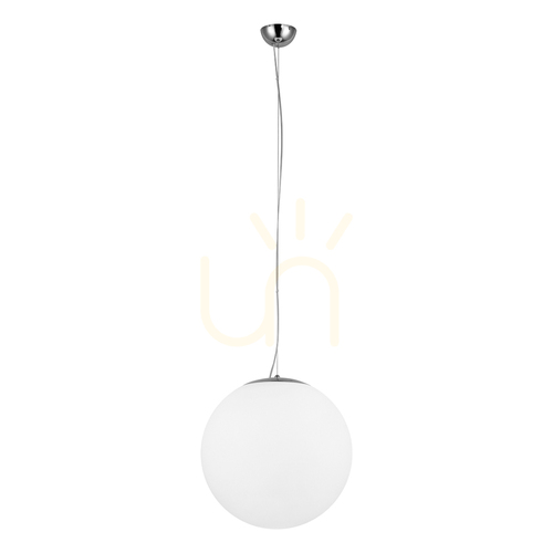 Prüfen Emil Pendelleuchte, 1xE27, Max. 60 W, Metall in Chromoptik / transparentes PVC-Kabel / weißer Glasschirm, Ø 50 cm