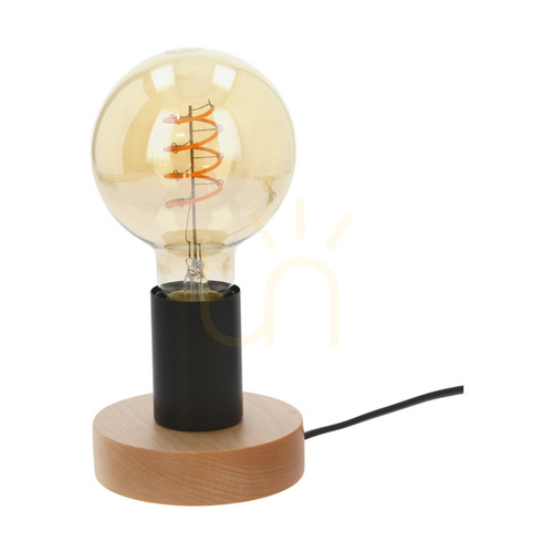 Prüfen Enar Tischlampe, 1xE27, Max. 25 W, Birke/schwarzes Metall/schwarzes PVC-Kabel, Ø 10 cm