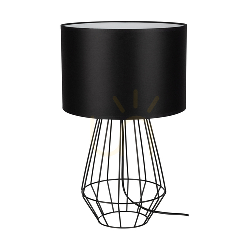 Prüfen Endorfina Tischlampe, 1xE27, Max. 60 W, schwarzes Metall/schwarzes PVC-Kabel/schwarzer Lampenschirm, Ø 30 cm