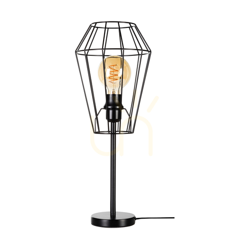 Prüfen Endorfina Tischlampe, 1xE27, Max. 25 W, schwarzes Metall/schwarzes PVC-Kabel, Ø 21 cm