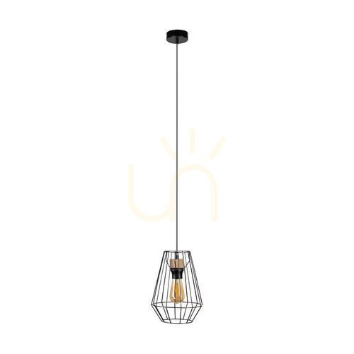 Prüfen Endorfina Pendelleuchte 1xE27 Max. 60 W, geölte Eiche/schwarzes Metall/schwarzes PVC-Kabel, Ø 21 cm