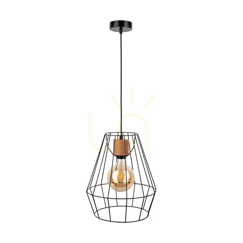 Prüfen Endorfina Pendelleuchte, 1xE27, Max. 60 W, geölte Eiche/schwarzes Metall/schwarzes PVC-Kabel, Ø 31 cm