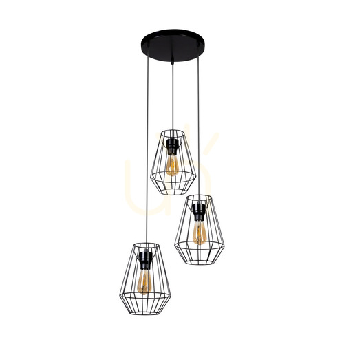 Prüfen Endorfina Pendelleuchte, 3xE27, Max. 60 W, schwarzes Metall/schwarzes PVC-Kabel, Ø 45 cm