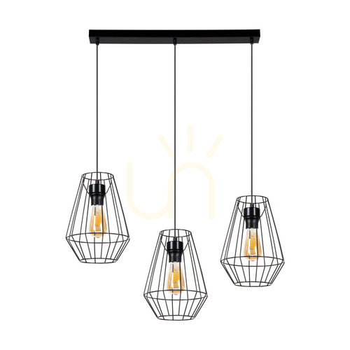 Prüfen Endorfina Pendelleuchte, 3xE27, Max. 60 W, schwarzes Metall/schwarzes PVC-Kabel, 77 cm